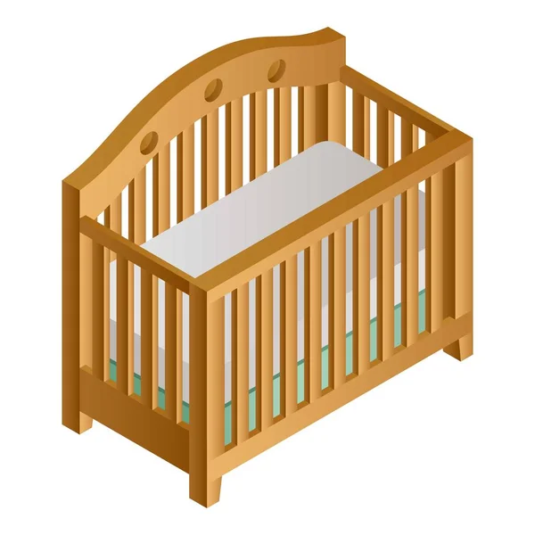 Wood baby crib icon, isometric style — Stock Vector