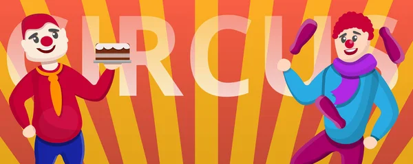 Circus clowns concept banner, cartoon style — Stock Vector
