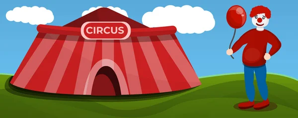 Banner de concepto de payaso de tienda de circo, estilo de dibujos animados — Vector de stock