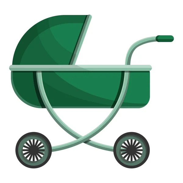 Zelená baby kočárek ikona, kreslený styl — Stockový vektor