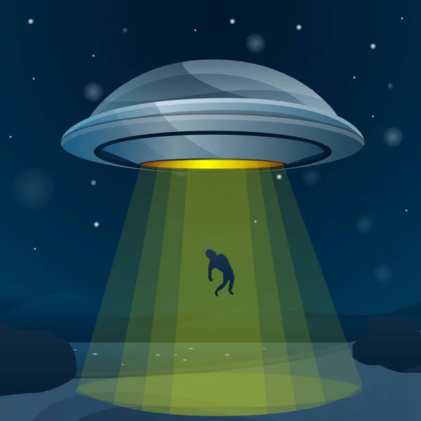 Ufo take man concept background, cartoon style — Stock Vector