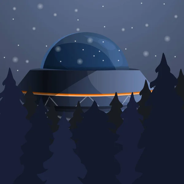Statek UFO w lesie koncepcja tło, stylu cartoon — Wektor stockowy