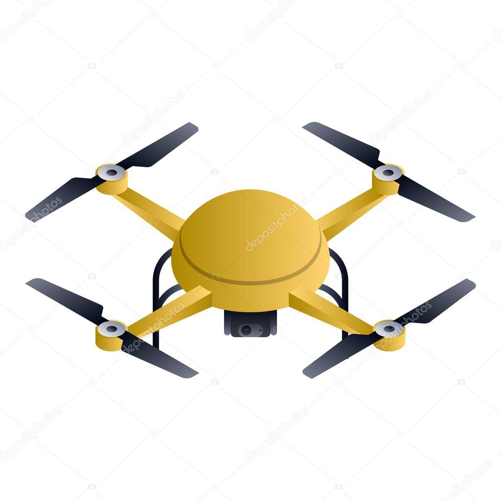 Gold round drone icon, isometric style