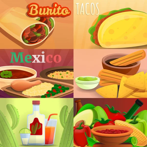 Mexican food banner set, cartoon style