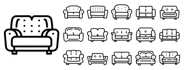 Ensemble d'icônes de canapé, style contour — Image vectorielle