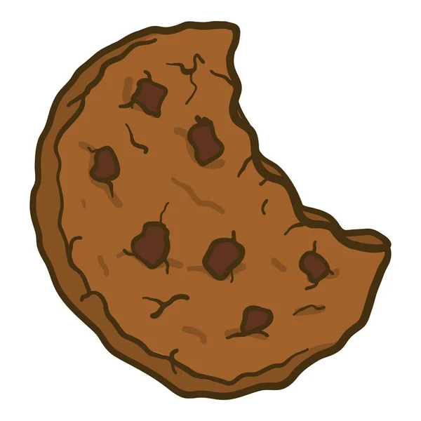 Pokousaný čokoládová cookie ikona, ručně kreslenou styl — Stockový vektor