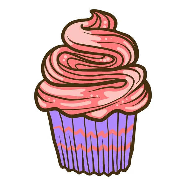Sahne-Cupcake-Ikone, handgezeichneter Stil — Stockvektor