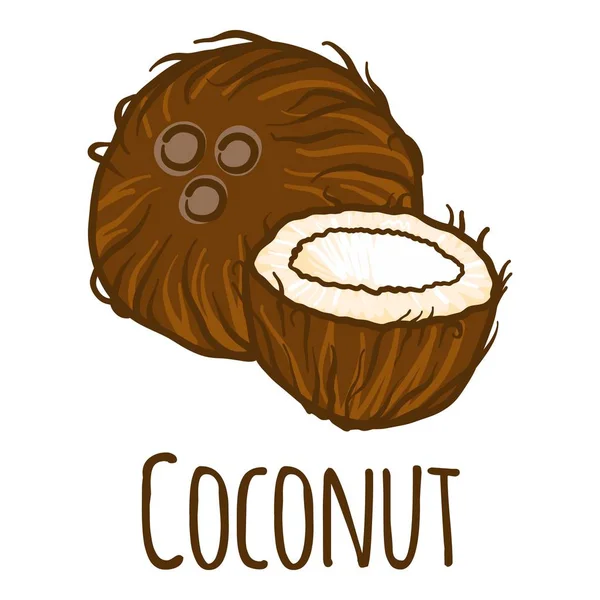 Kokosový broušená ikona, ručně kreslenou styl — Stockový vektor