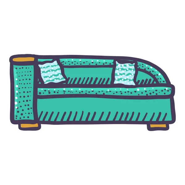 Sarok kanapé ikon, kézzel rajzolt stílusban — Stock Vector