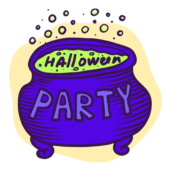 Halloween fiesta caldero icono, estilo dibujado a mano — Archivo Imágenes Vectoriales