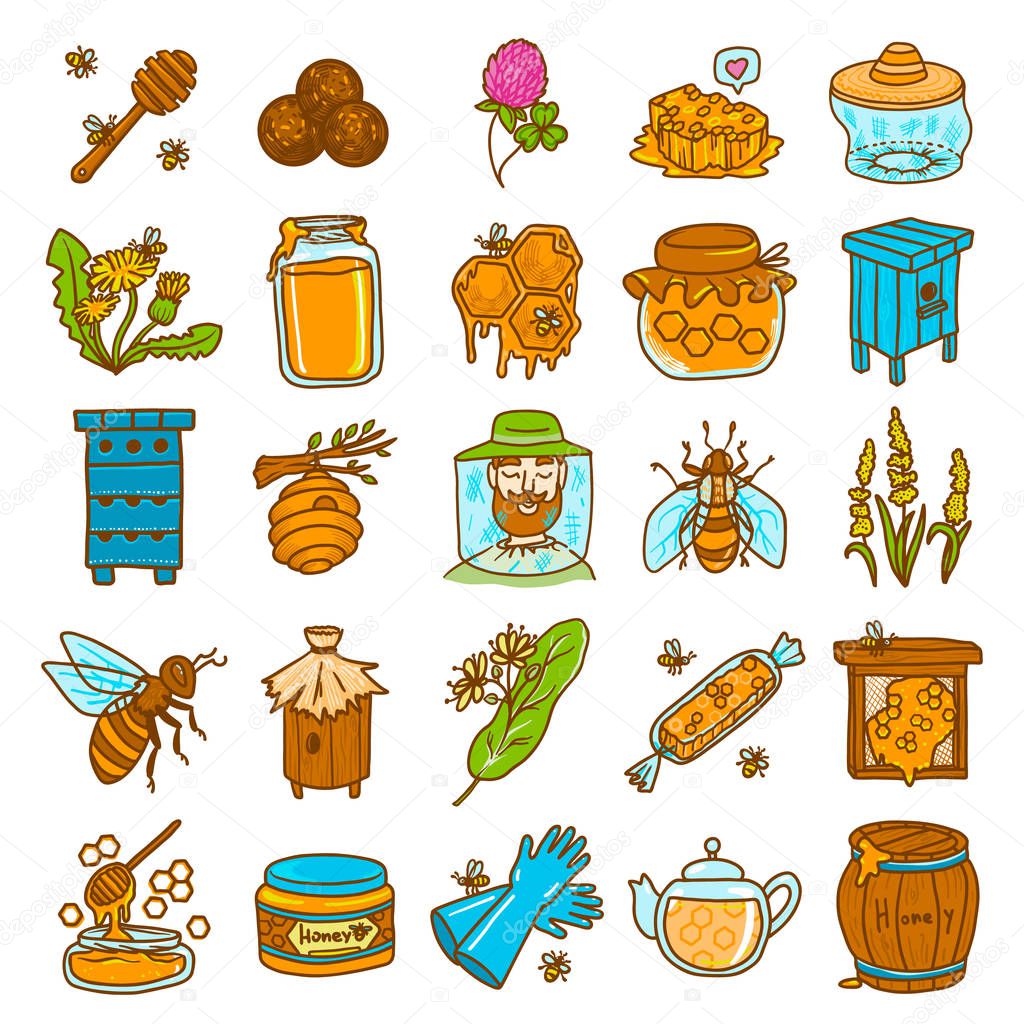 Propolis icons set, hand drawn style