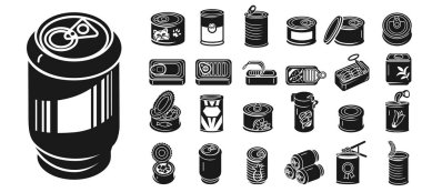 Tin can icons set, simple style clipart