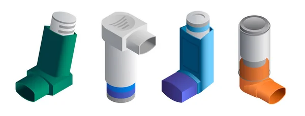 Ensemble d'icônes pour inhalateur, style isométrique — Image vectorielle