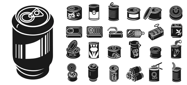 Ensemble d'icônes en boîte d'étain, style simple — Image vectorielle