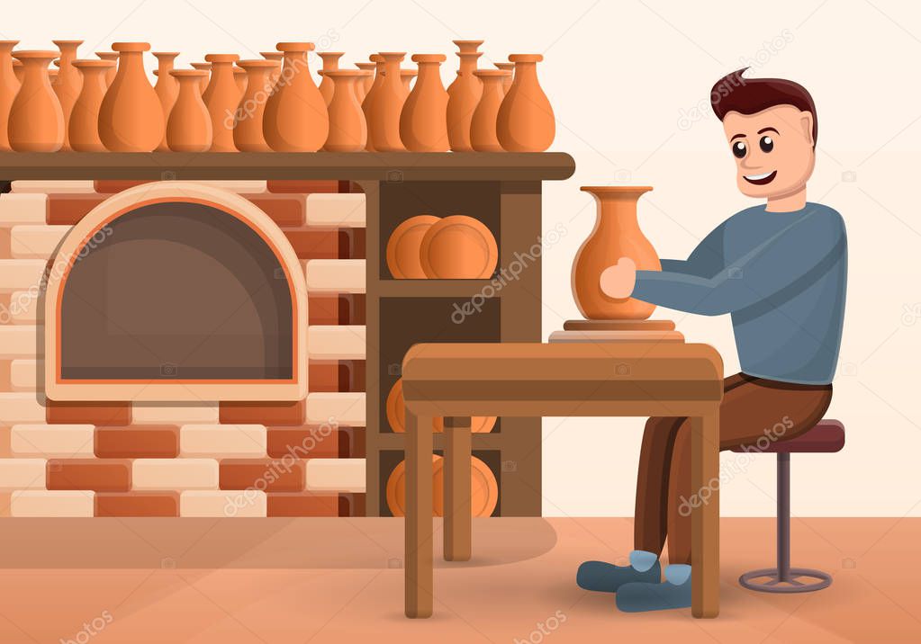 Potters wheel concept background, cartoon style