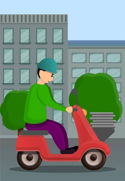 Banner de concepto de entrega de pizza de moto, estilo de dibujos animados — Vector de stock