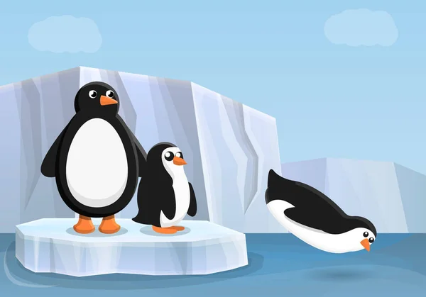 Banner conceito da família pinguim, estilo dos desenhos animados — Vetor de Stock