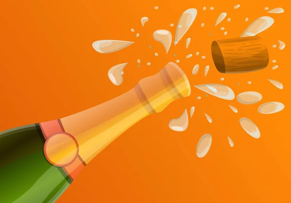 Bannière concept de bouteille de champagne Explosion, style dessin animé — Image vectorielle