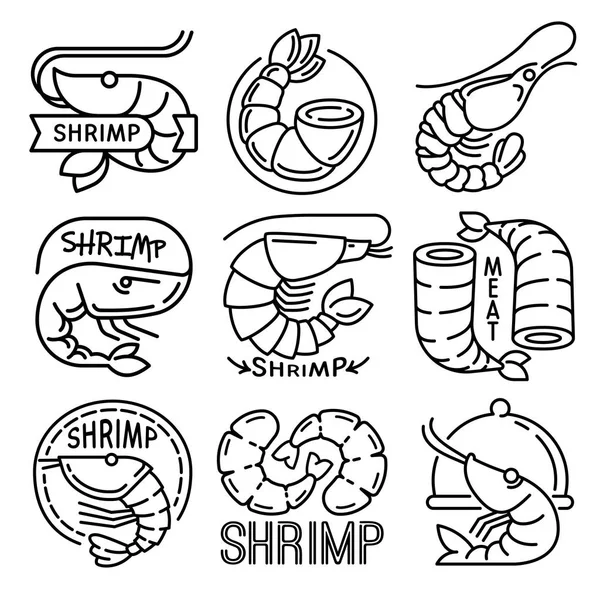 Shrimp icons set, outline style — Stock Vector