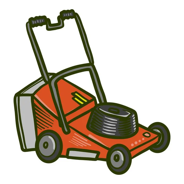 Rasenmäher-Ikone, handgezeichneter Stil — Stockvektor