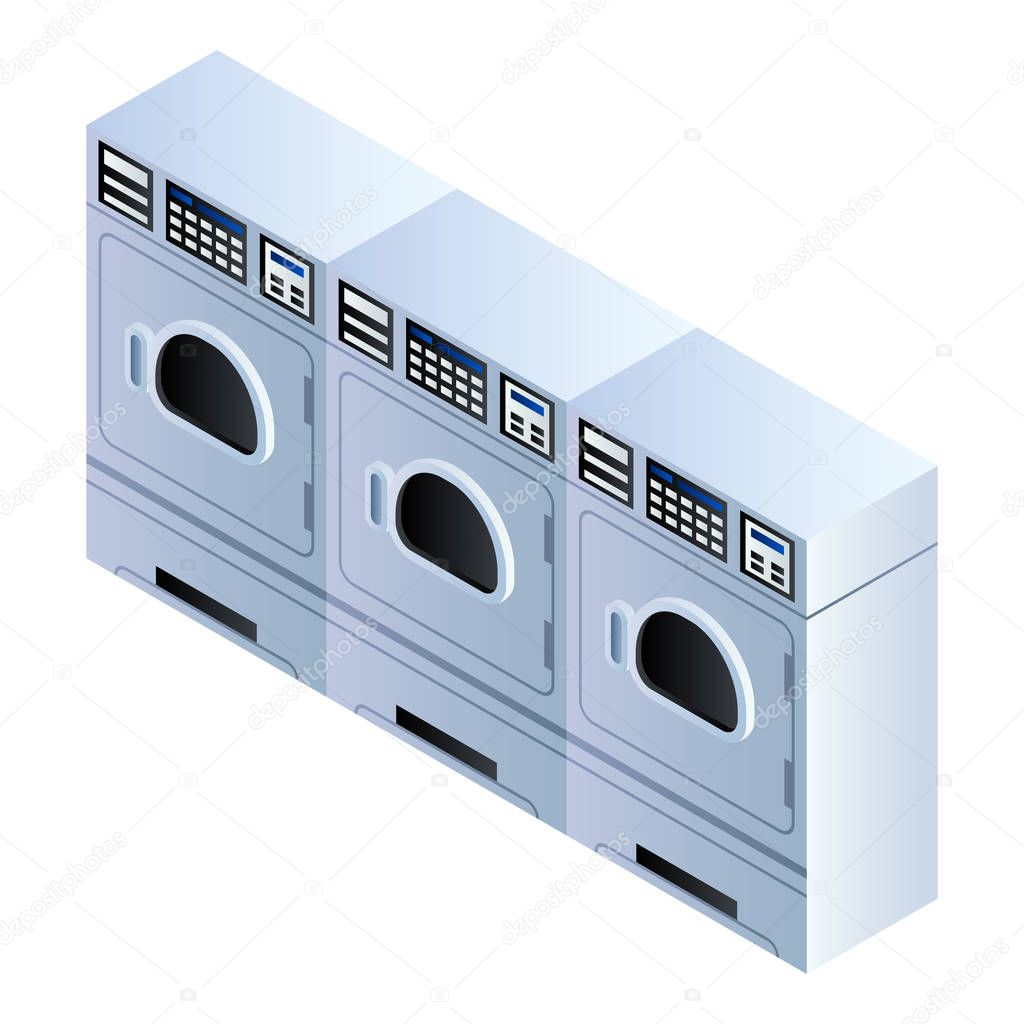 Laundry machine row icon, isometric style