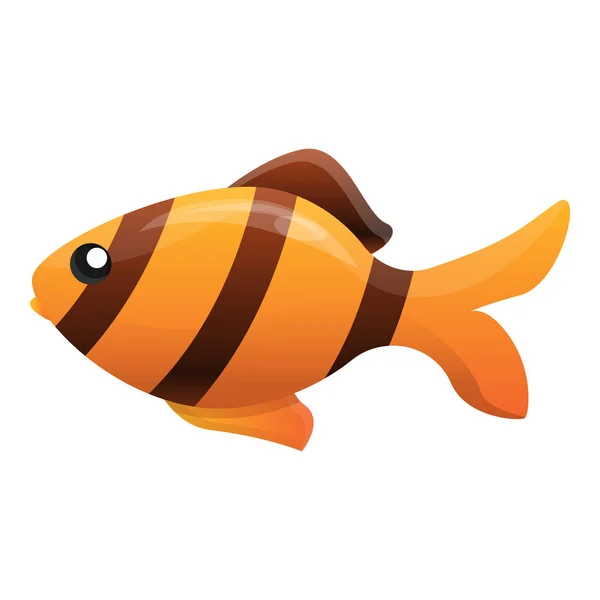 Striped gold fish icon, cartoon style — Stock Vector