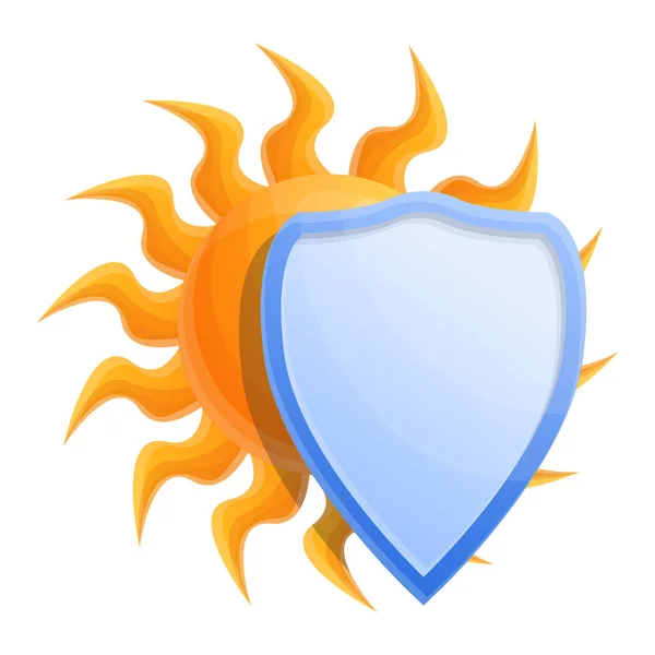 Il sole cosmetico protegge l'icona dello scudo, stile cartone animato — Vettoriale Stock