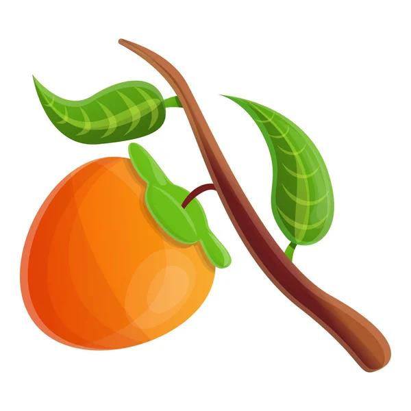 Persimmon auf Baum-Ikone, Cartoon-Stil — Stockvektor