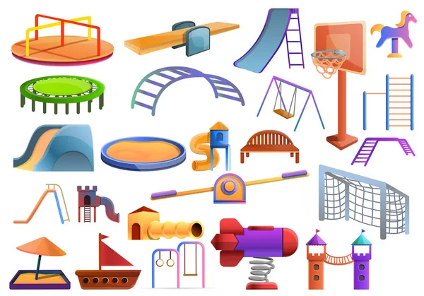 Conjunto de ícones de playground infantil, estilo cartoon —  Vetores de Stock