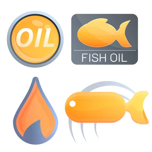 Conjunto de logotipo de óleo de peixe Eco, estilo cartoon — Vetor de Stock