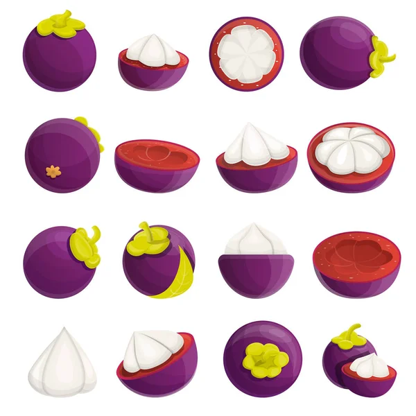 Conjunto de iconos de Mangosteen, estilo de dibujos animados — Archivo Imágenes Vectoriales