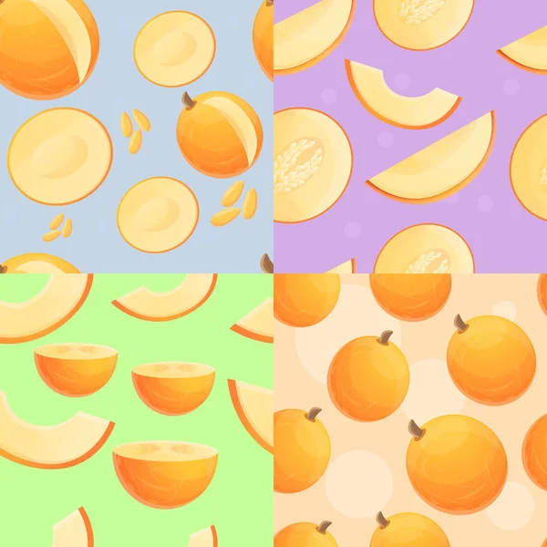 Ensemble de motifs de melon frais, style dessin animé — Image vectorielle