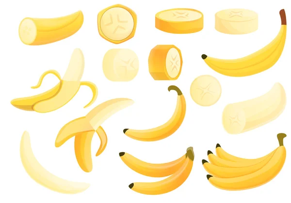 Sada ikon banán, kreslený styl — Stockový vektor