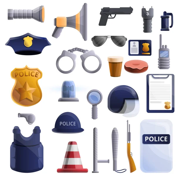 Εξοπλισμός εικόνες set της αστυνομίας, κινούμενα σχέδια στυλ — Διανυσματικό Αρχείο
