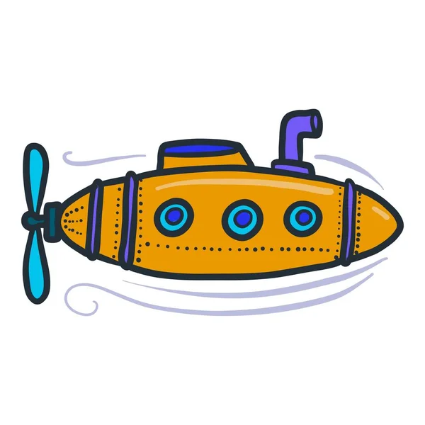 Narancssárga tengeralattjáró ikonra, kézzel rajzolt stílusban — Stock Vector