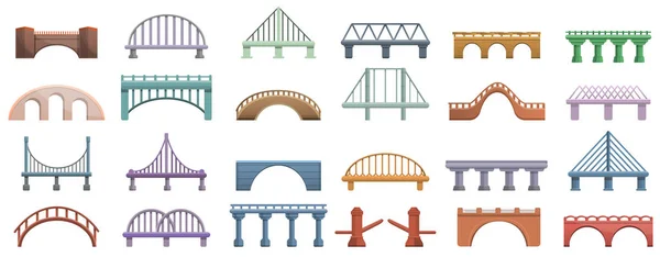 Puentes iconos conjunto, estilo de dibujos animados — Archivo Imágenes Vectoriales