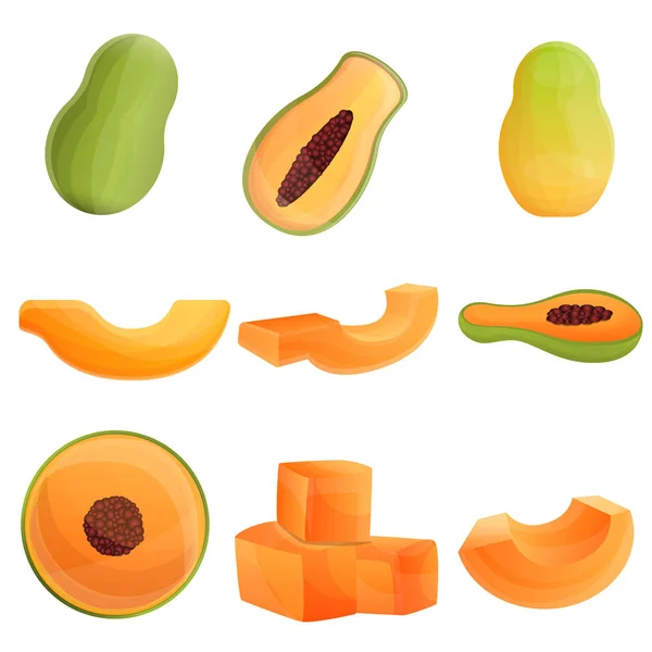 Set ikon Papaya, gaya kartun - Stok Vektor