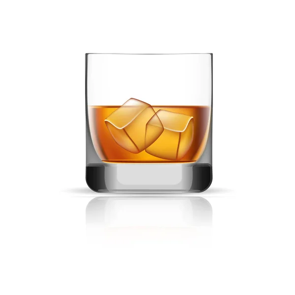 Whisky cubos de gelo de vidro ícone, estilo realista — Vetor de Stock