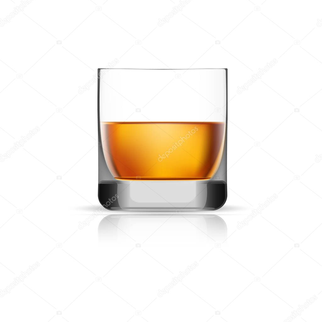 Whisky glass icon, realistic style