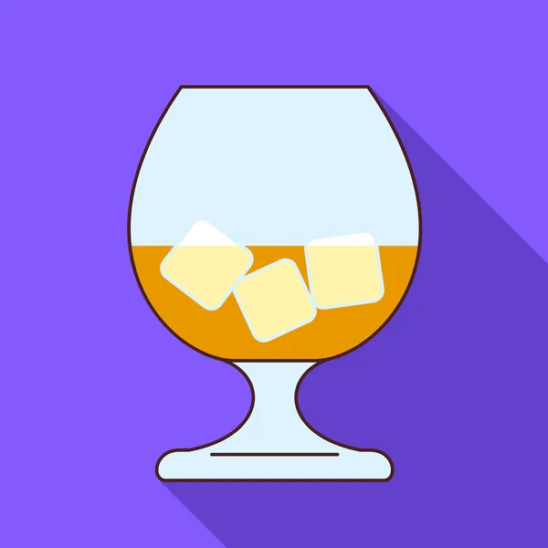 Icona del cubo di ghiaccio di whisky di vetro, stile piatto — Vettoriale Stock
