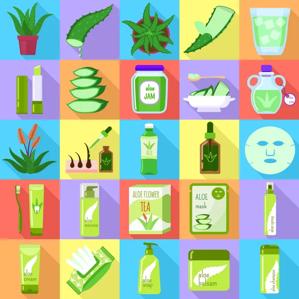 Set ikon vera Aloe, gaya datar - Stok Vektor