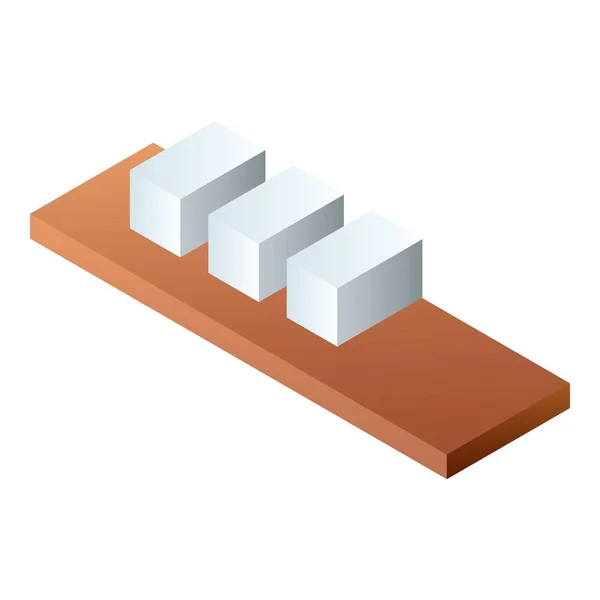 Briques sur étagère en bois icône, style isométrique — Image vectorielle