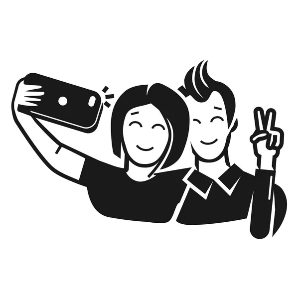 Chico con una chica tomar un icono de selfie, estilo simple — Archivo Imágenes Vectoriales