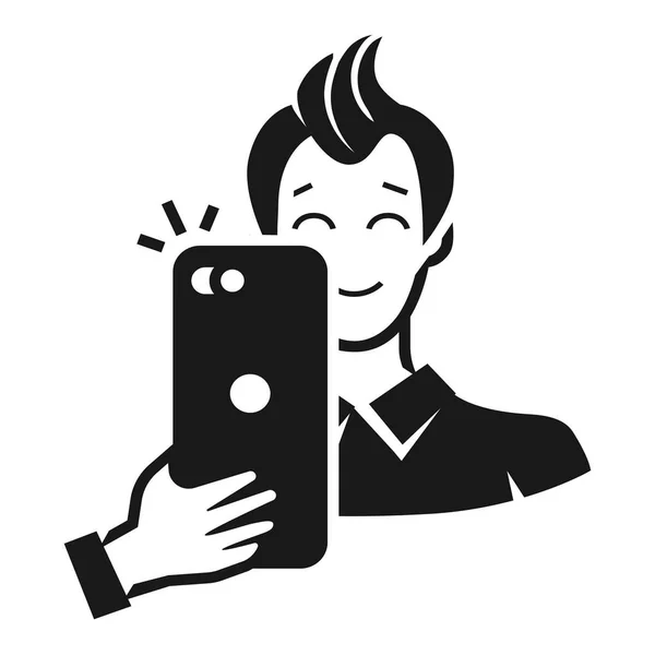Le gars prend des photos par icône de téléphone, style simple — Image vectorielle