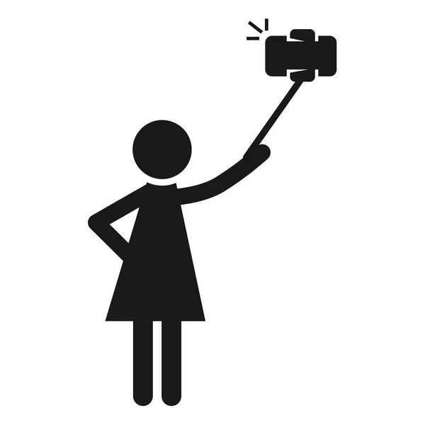 Fille avec selfie bâton icône, style simple — Image vectorielle