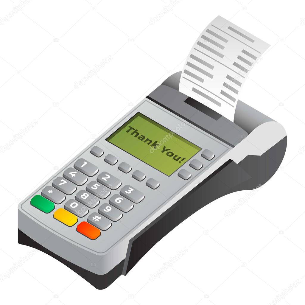 Payment terminal receipt icon, isometric style