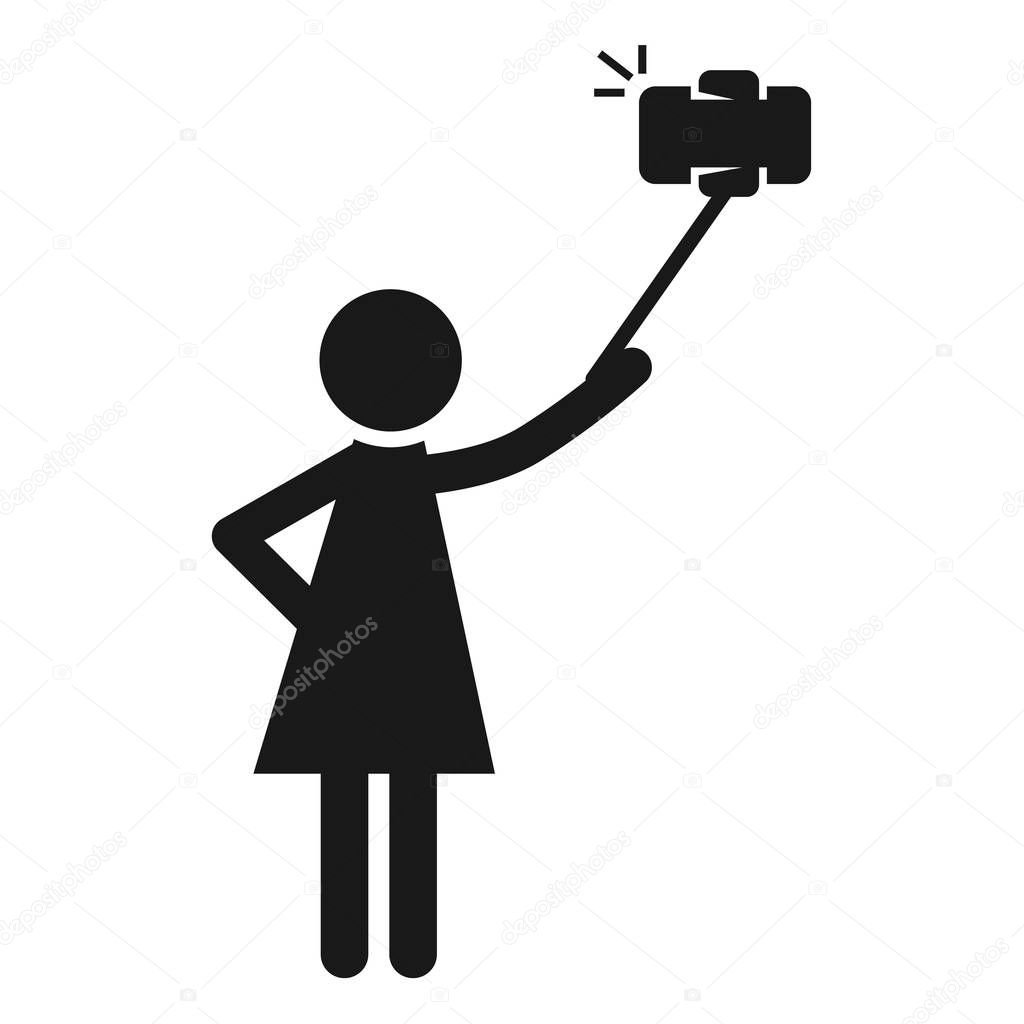 Girl with selfie stick icon, simple style
