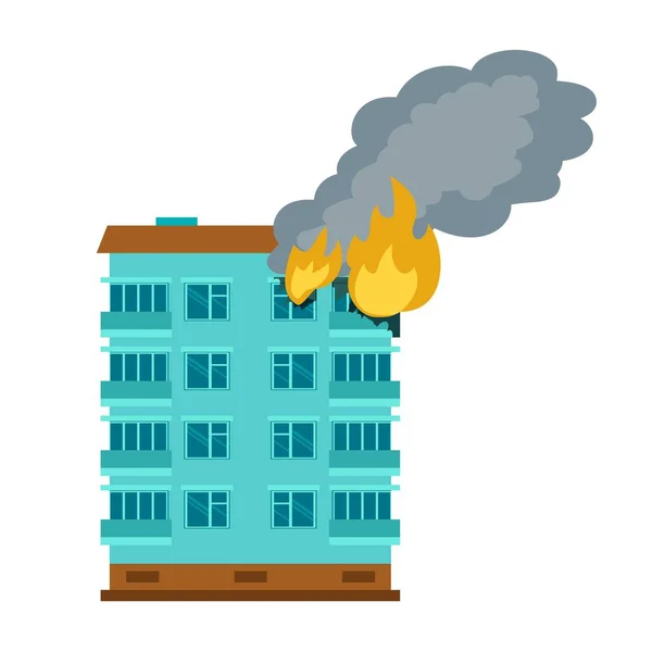 Icono del edificio de la ciudad en llamas, estilo plano — Vector de stock