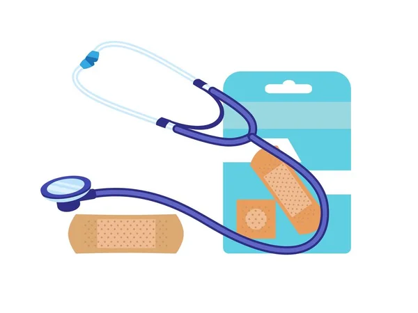 Stethoscope medical patch icon, flat style — Stock Vector