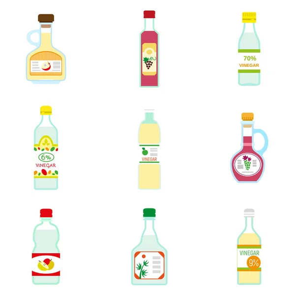 Vinegar icon set, flat style — Stock Vector